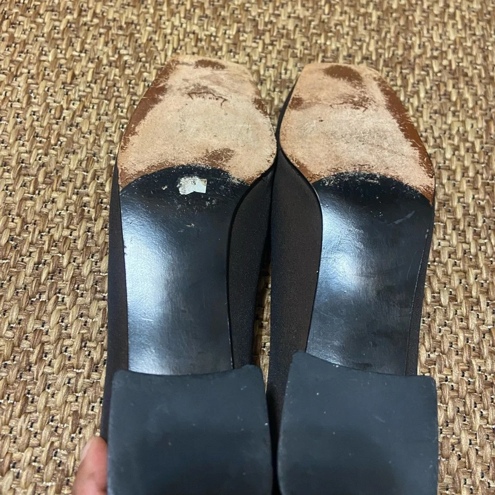 Vintage Stuart Weitzman Dark Brown Flats with Square Buckle & block heel, 11. - Picture 7 of 10